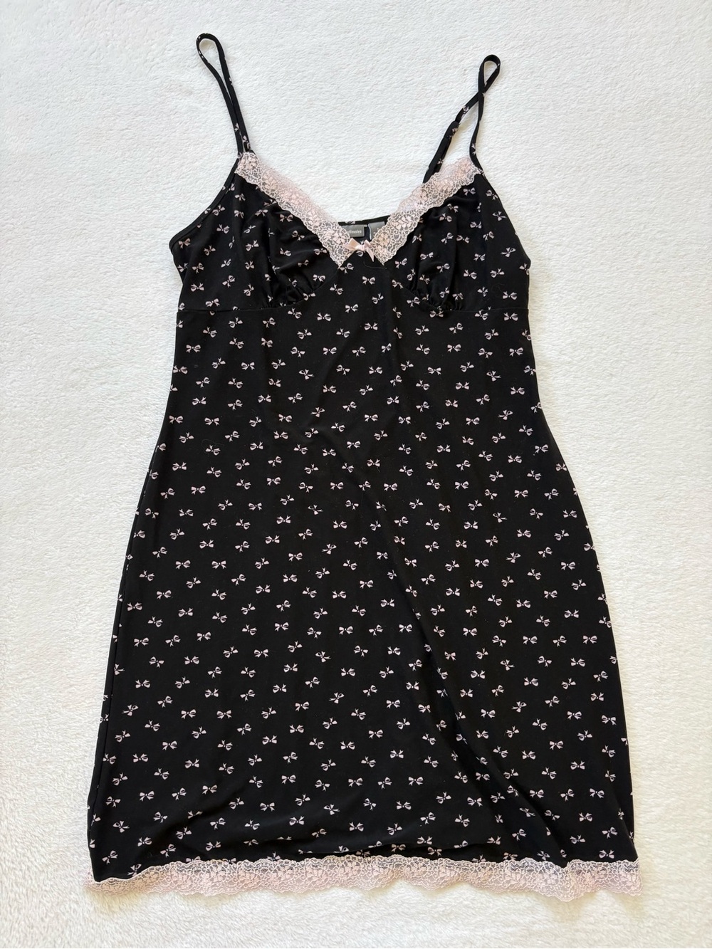 Black & Pink Bows Lace-Trim Slip Dress